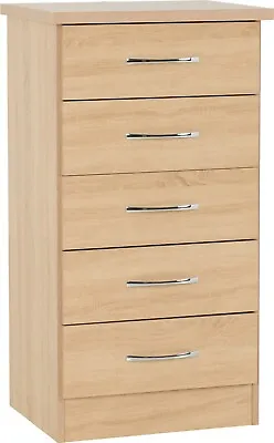 Nevada 5 Drawer Narrow Chest Of Drawers Sonoma Oak Effect Metal Runners Handles • £98.99