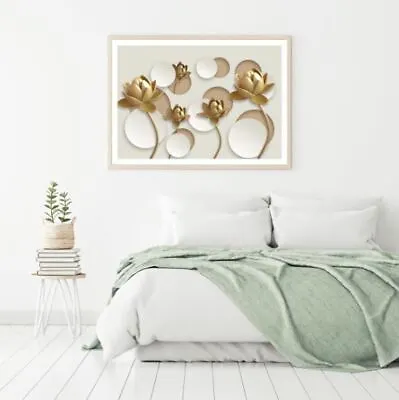 Gold & White 3D Floral Design Print Premium Poster High Quality Choose Sizes • $12.90