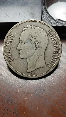 1903 Venezuela Silver 5 Bolivares Struck In Philadelphia Nice Example       S678 • $37