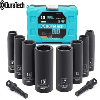 DURATECH 10 Piece Drive Impact Socket Set 3/8 &1/4 Inch Metric Sizes Exten Bars • $29.99