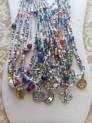 #G88 New Orleans Glass Carnival Beads With Mardi Gras Charms/choose Charm Style • $13.50