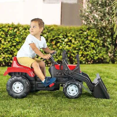 Children's Ride On Along Toy Peddle Red Tractor Excavator Trailer Outdoor Garden • £309.90