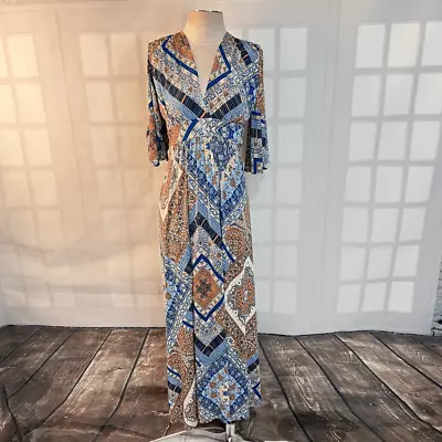 Veronica M Slit Sleeve V Neck Bohemian Maxi Dress Size Medium • $45