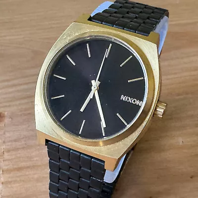 Nixon Time Teller Minimal Quartz Watch Men 100m Gold Tone Black Steel New Batter • $59.99