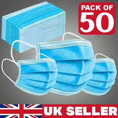 3 Ply Disposable Face Masks - Protective Guard Covering - Blue • £4.55