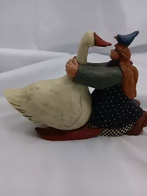 Williraye Studios WW2738  Girl Hugging Goose Vintage Folk Art 1998 • $29.95