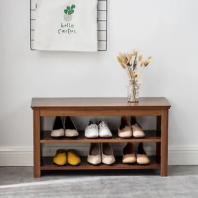 2-tier Bamboo Shelf Shoes Organizer Vintage Shoe Storage Bench Rack Wooden Seat • $45.60