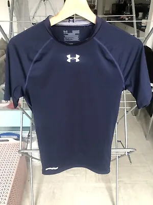 Mens Under Armour HeatGear Blue Short Sleeve Compression Training Top Size XS • £9.99