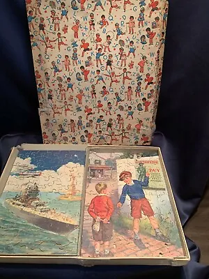 2 Wooden Jigsaw Puzzles 1941 WWII Battleship + Savings Bond Poster Original Box • $29.99