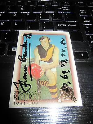 $75 • Buy Richmond Tigers - Francis Bourke Signed Afl Select 1996 Hall Of Fame Card 