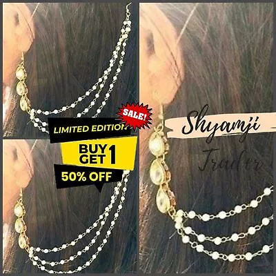 Indian Golden Pearl Ear Chain Earrings Sahara Chain Women Kaan Chain Jewelry • $25.28