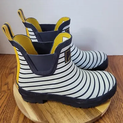 JOULES WELLIBOB RAIN BOOTS Womens 5 White/Navy Striped Waterproof Ankle Boot • $19.99