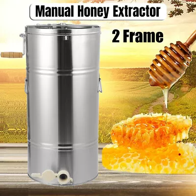 2 Frame Stainless Steel Honey Extractor Manual Honeycomb Beekeeping Spinner Tank • £45.89