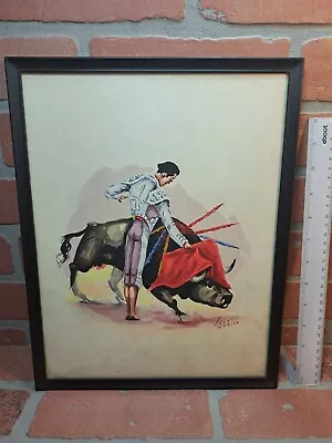 Vintage Matador And Bull Painting Mexico Signed  • $49.99