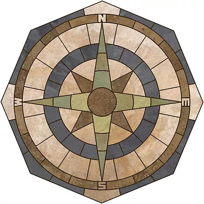 42  Slate & Travertine Admirals Compass Mosaic Tile Medallion W Octagonal Border • $1950