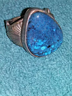 Native American Navajo Sterling Silver & Blue Turquoise Ring Signed Tom Willeto • $58