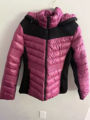 Guess Women's Puffer Hooded Magenta Plum Purple Fuschia Quilted Coat Large • $49.95