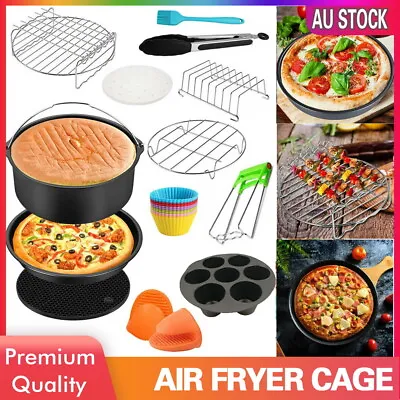 8  Air Fryer Accessories Rack Cake Pizza Oven Barbecue Frying Pan Tray Cage Pot • $32.39