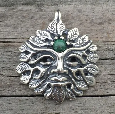 Green Man Pendant .925 Sterling Silver W/ Genuine Malachite Gemstone USA • $69.99