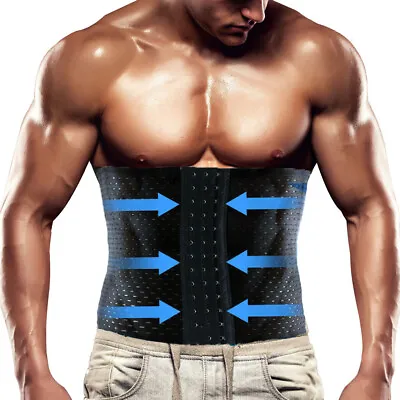 Mens Fat Burning Sauna Tummy Boned Belt Body Shaper Girdle Waist Trainer Cincher • £6.79