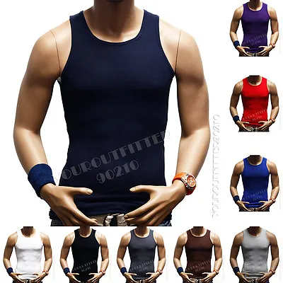 Mens T-Shirt 100% Cotton Tank Top A-Shirt Muscle Ribbed Gym Sleeveless Big &Tall • $6.99