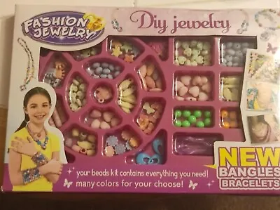 Bracelet Craft Make Own Beads Jewellery Making Set Box Kit For Kids DIY Gifts UK • £8.99