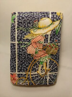 Homemade Vintage Fabric Wallet Penny Farthing Bicycle Girl Flowers Bike Tri Fold • £16.53