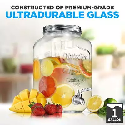 1-Gallon Glass Beverage Dispenser Jar Style Drink Container For Party Daily Use • $29.95