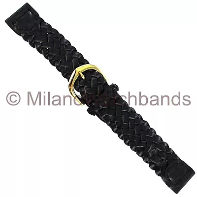 20mm Hadley Roma Black All Braid Stitched Genuine Leather Mens Watch Band MS875 • $16.95