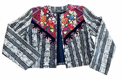 Vintage Milagros Hand Loomed Guatemala Art 2 Wear Floral Bolero Cropped Jacket M • $29.99