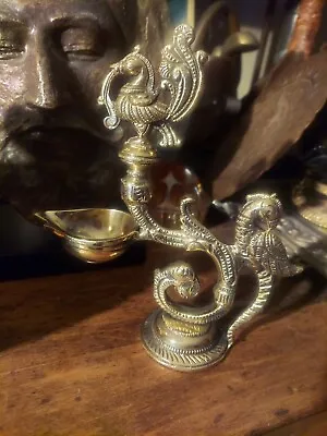 Vintage  Brass Peacock Bird Shape Religious Oil Lamp Diya Home Decor  • $95