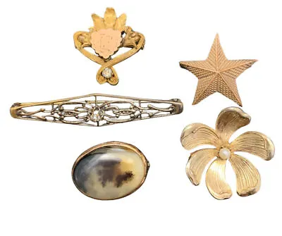 Lot Of  5 Antique & Vintage C Clasp Brooches Pins Real Pearl Gem Cabochon • $32.50