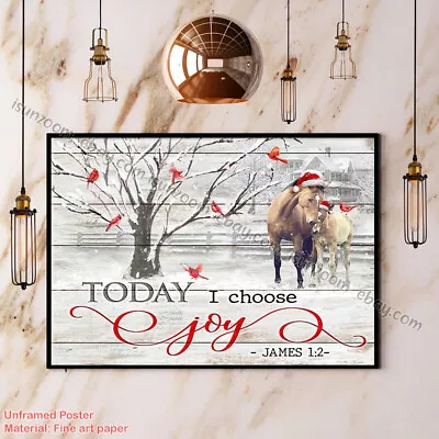Christmas Horse Cardinal Today I Choose Joy Winter Snow Happy Xmas Horizontal... • $20.50
