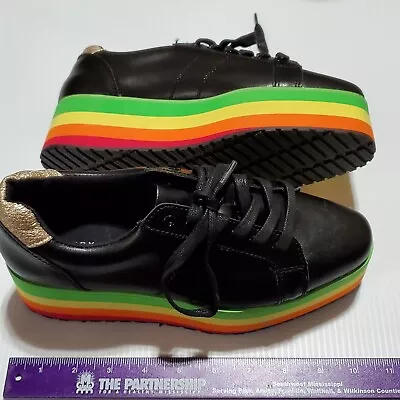 Very Volatile Women's Size 8 Rainbow Platform Shoes Black Lace Up No Box • $36.58