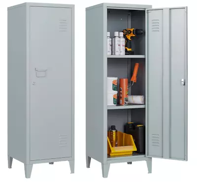 Metal Locker Storage Cabinet With Lock-50 Steel Cabinets 3 Shelves (Grey) • $69.99