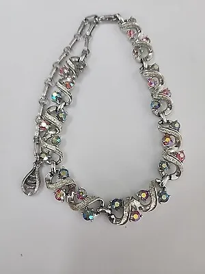 Vintage Coro Silver Tone Aurora Borealis Rhinestones Necklace Choker 1950s • $20