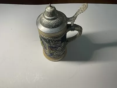 LARGE CERAMIC GERMAN STEIN With PEWTER LID/Froh Beim/Das Lieben/Excellent! • $18.95