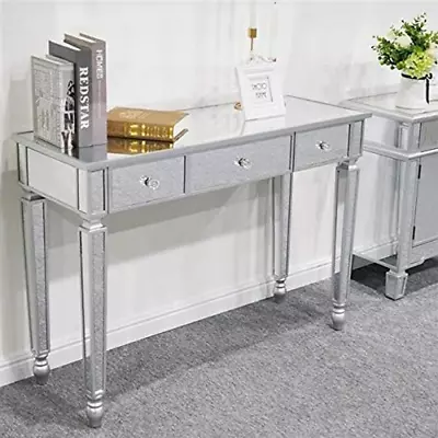 Mirrored Console Table With 3 Drawers Glass Console Table Makeup Vanity Dressin • $264.99
