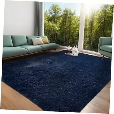  Fluffy Bedroom Rug CarpetShaggy Fuzzy Rugs For 5x7 Feet Solid Deep Blue • $59
