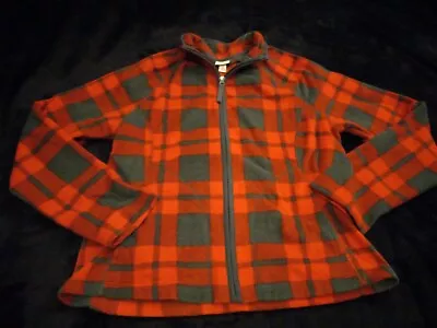 Women's Medium Merona Red & Gray Long Sleeve Full Zip Plaid Fleece Soft & Warm • $16