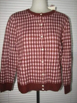 J Crew Nwt Button Front Plaid Cardigan Woman's Sz Large 100% Cashmere • $70