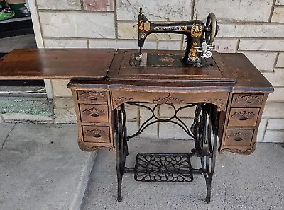 Working Antique Minnesota Treadle Sewing Machine In Oak Cabinet W/ Drawers • $499.99