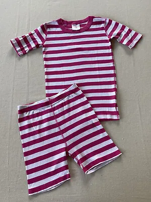 Hanna Andersson Girls 140 US 10 Short John Pajamas Pink Stripes 2 Piece PJ's EUC • $14.99