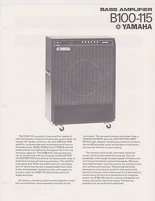 1970s AD SHEET #2773 - YAMAHA B100-115 BASS AMPLIFIER • $12