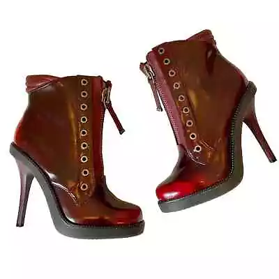 Gwen Stefani L.A.M.B. Burgundy Patent Leather Motorcycle Stiletto Ankle Boot 6.5 • $150
