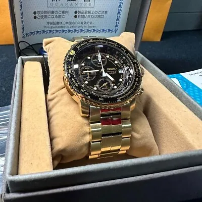 SEIKO SNA414P1 Black Gold Quartz Chronograph Men's Watch QUTARZ • $238.99