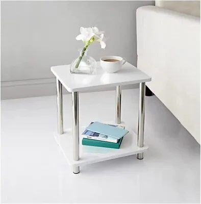 2 Tier Side Table With Stainless Steel Legs Storage Table Coffe Table • £19.99