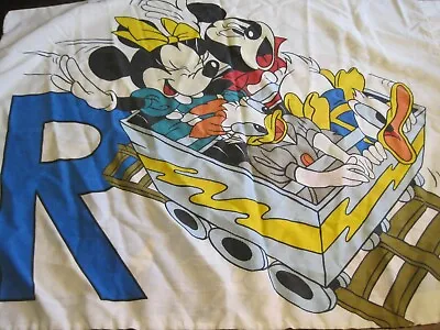 VTG Disney Mickey Mouse/Goofy Standard Pillowcase R & B LETTERS/Rollercoaster • $4.99