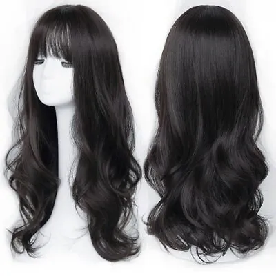 US 24inch Cosplay Wig With Bangs Full Head Black Women Fashion Synthetic Hair • $15.99