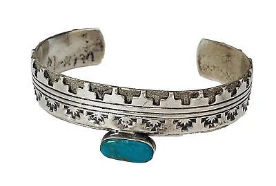 Vintage Navajo Sterling Silver Turquoise Cuff Bracelet Men’s Women’s Hand Stamp • $299.99